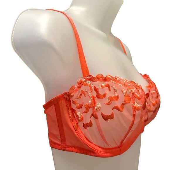 Adore Me Sexy Lace Floral Orange Bra Lingerie - Picture 2 of 5